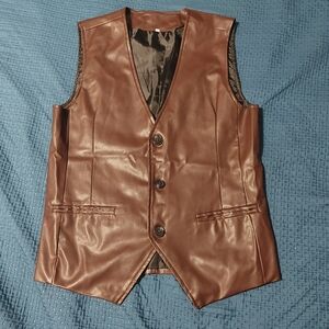 Brown Faux Leather Vest with Buttons